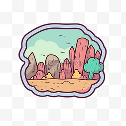 沙漠剪贴画上有树木和岩石的彩色