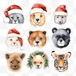 狐狸狮子图片_动物面对圣诞帽或圣诞老人帽子水