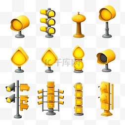 等距黄色交通灯3D通用风景收藏套