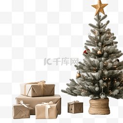 手工制作的圣诞树和桌上的礼物