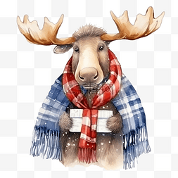 可爱圣诞节麋鹿图片_戴着围巾和礼物的冬季驼鹿
