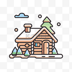 白色背景上的雪覆盖的小木屋 向