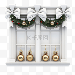 雪墙图片_带有圣诞装饰的关闭窗户的细节
