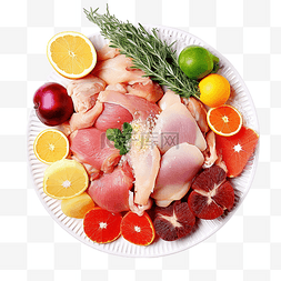 一盘子肉图片_生鸡肉去骨肉配香草和水果在盘子