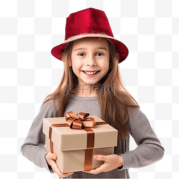 漂亮小姑娘图片_戴着圣诞帽的漂亮小女孩孤立地站