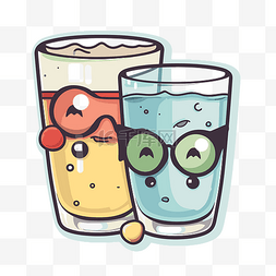 两杯饮料，杯子和眼镜以粗略的方