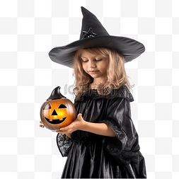 糖果女巫图片_穿着女巫服装的可爱小女孩在万圣