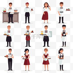 餐饮自助图片_专业服务员和女服务员平面风格集