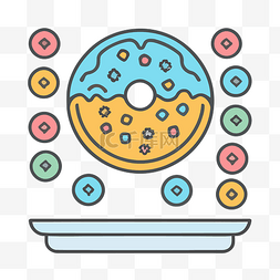 粉末彩色图片_盘子上有点和粉末的甜甜圈图标 