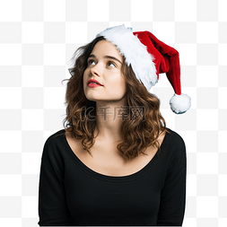 戴着圣诞帽的女孩，戴着孤立的蓝