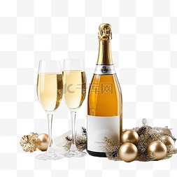 圣诞组合物与一瓶白色香槟