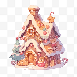 可爱的卡通圣诞姜面包屋