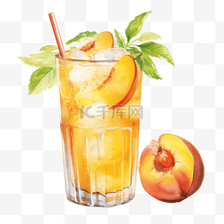 手绘水彩桃图片_闪闪发光的桃子夏季饮料组合物水