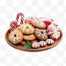 木桌上有生饼干和拐杖糖的圣诞组