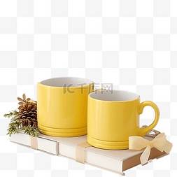 古茶几图片_书籍和两个黄色杯子，靠近花圈，