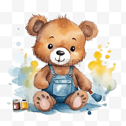 水彩明信片图片_卡通动物水彩插图与熊