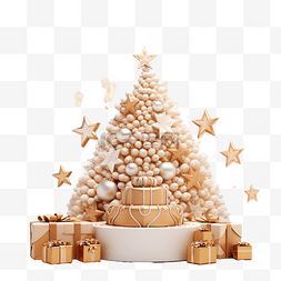 雪球背景图片_圣诞树的 3D 渲染，由讲台上的照