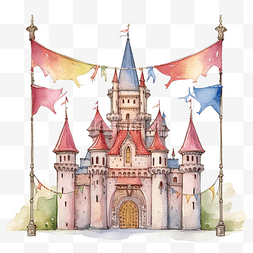 城堡和公主图片_城堡和横幅水彩