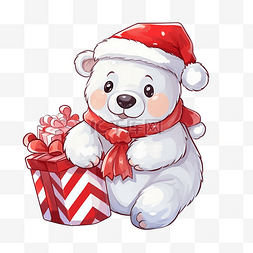 可爱的北极熊与圣诞糖果卡通插画