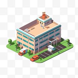 医院大楼插图图片_医院建筑剪贴画 3D 等距插图医疗