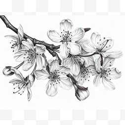 在白色背景上绘制樱花和树枝