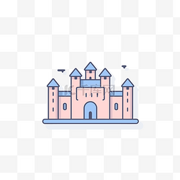具有白色背景的轮廓平面城堡图标