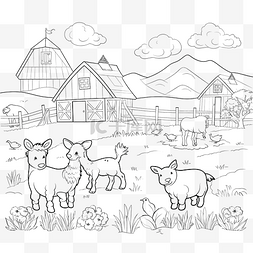 卡通农场鸡图片_彩色农场景观与可爱的动物教育着