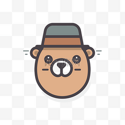 戴帽子的土拨鼠图片_戴着帽子的熊的卡通图标 向量