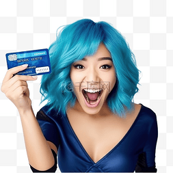 显示信用卡的兴奋的漂亮亚洲女孩