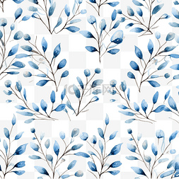 水彩花卉图案元素图片_圣诞水彩无缝图案与蓝色树枝