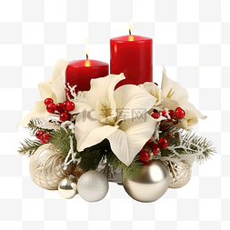 美丽的圣诞装饰图片_有鲜花和蜡烛的圣诞装饰组合物的