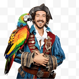 服装设计卡通图片_海盗船长与穿着船员服装的鹦鹉