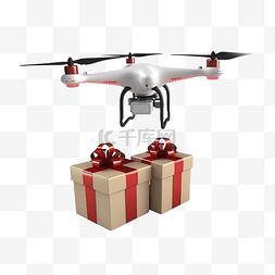 圣诞老人渲染图片_戴着圣诞老人帽子的无人机送圣诞