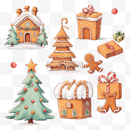 卡通房子和雪花图片_圣诞快乐可爱元素绘图标签卡圣诞