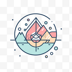圆圈中山脉和海洋的标志风格插图