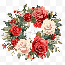 水彩花卉画图片_圣诞快乐贺卡，配有天然复古玫瑰
