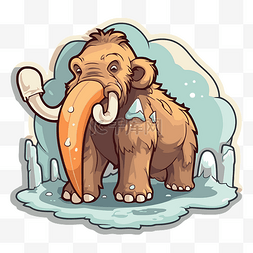 卡通长毛猛犸象站立冰冷的冰剪贴