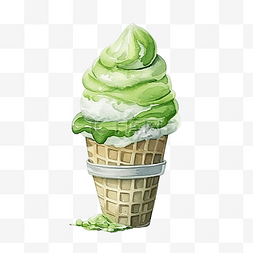 抹茶冰淇淋背景图片_绿茶抹茶冰淇淋水彩