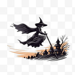 女巫骑着扫帚飞过公墓万圣节假期