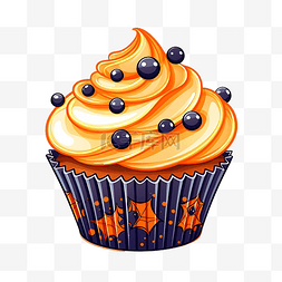 糖果颜色背景图片_万圣节纸杯蛋糕，橙色奶油蝙蝠眼