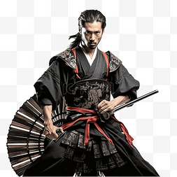 有武士刀剑和扇子的武士