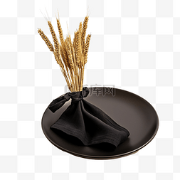 黑色风格的餐具，亚麻布上装饰着