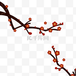 梅花树枝边框图片_春节中国新年红色梅花装饰