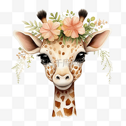 可爱的长颈鹿，带着花环