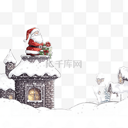 联排别墅卡通图片_圣诞节之夜，圣诞老人从联排别墅