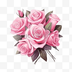情人节玫瑰花束插画粉色玫瑰卡通