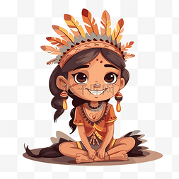 印度剪贴画卡通女孩穿着美国原住