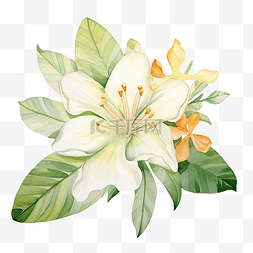 普斯利花中的热带花卉水彩画