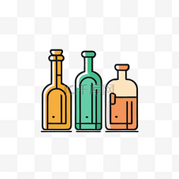 酒精瓶图标图片_带有三个不同瓶子的图标 向量