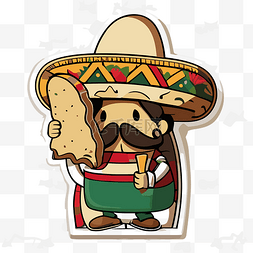 卡通墨西哥男子在忧郁中拿着一块
